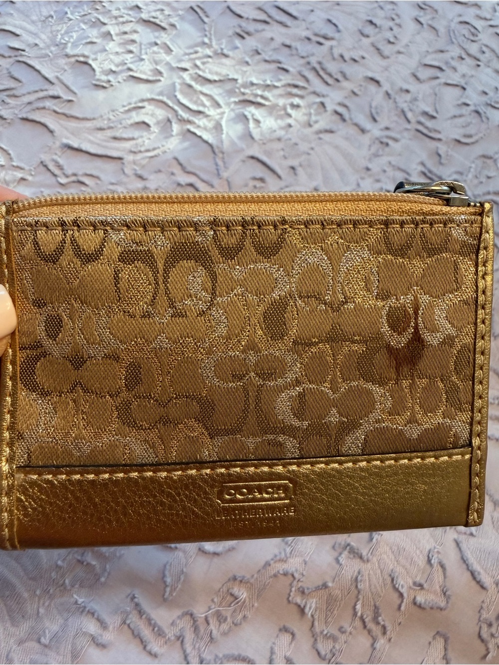 Coach Metallic Gold Card Case Key Pouch/Change Purse